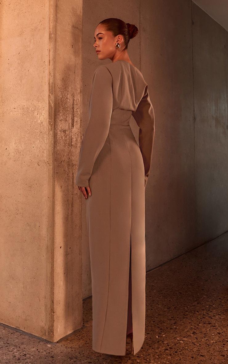 Pretty Little Thing PLT Label Taupe Asymmetric Batwing Sleeved Cinched Waist Maxi Dress