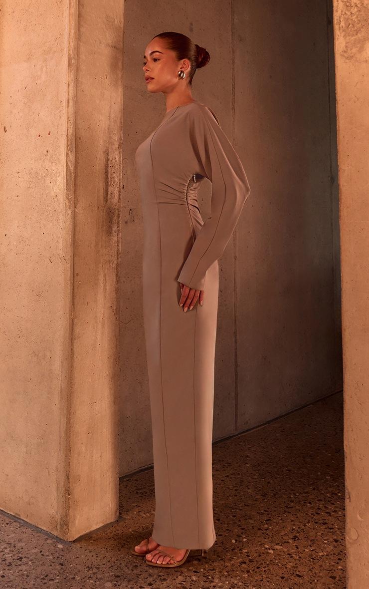 Pretty Little Thing PLT Label Taupe Asymmetric Batwing Sleeved Cinched Waist Maxi Dress