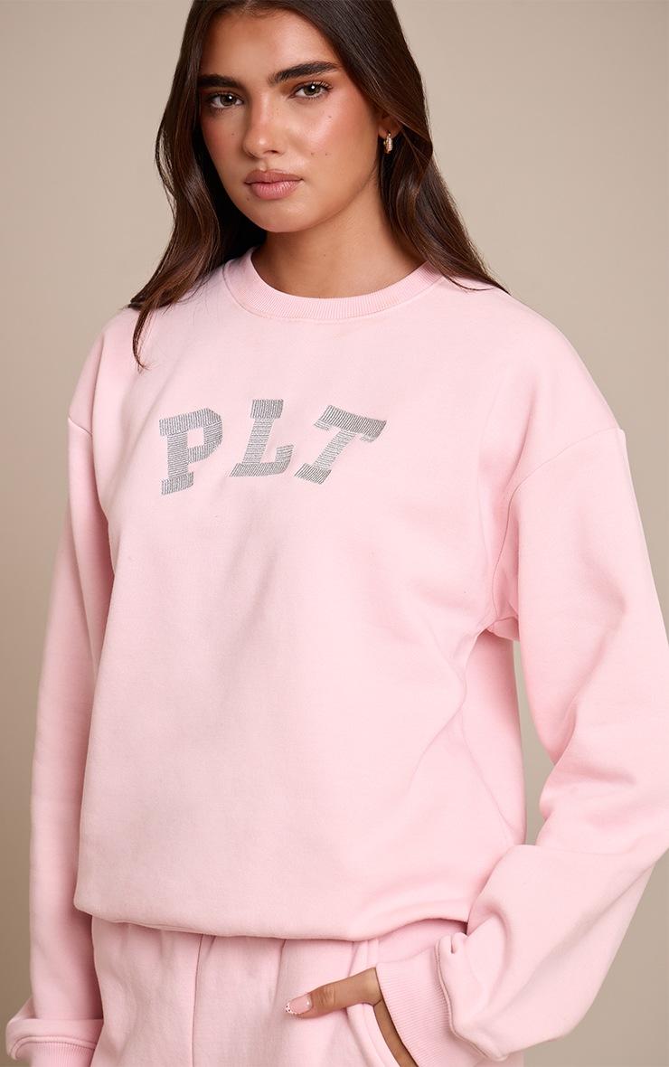 Pretty Little Thing PLT Pink Glitter Logo Pullover Sweatshirt