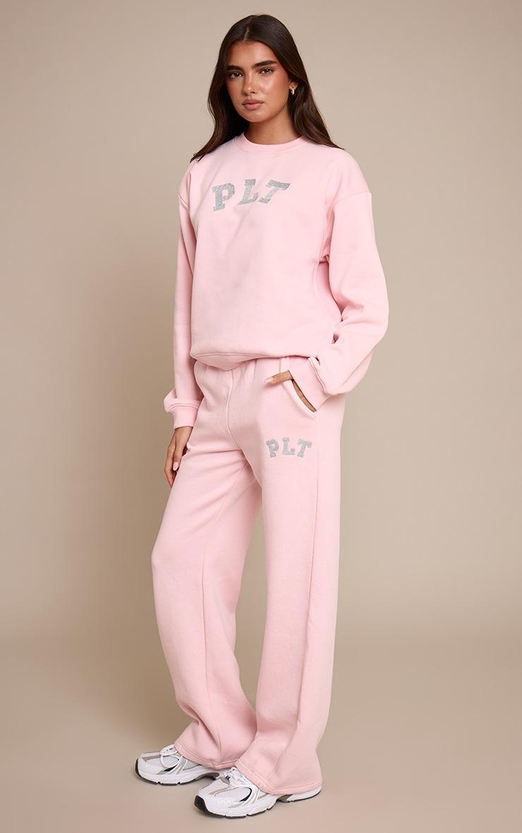 Pretty Little Thing PLT Pink Glitter Logo Straight Leg Sweatpant