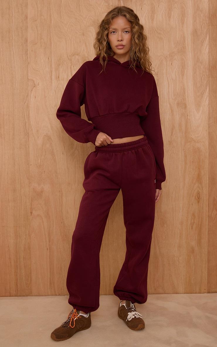 Pretty Little Thing PLT Wine Tab Cinched Waist Crop Hoodie