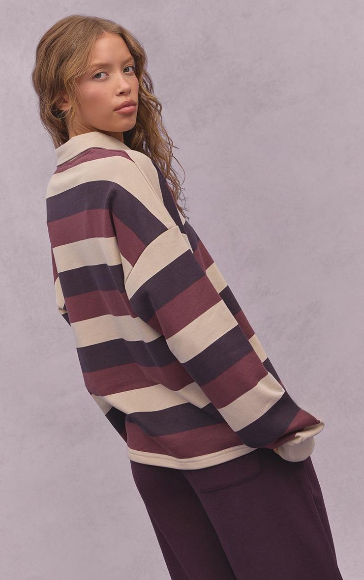 Pretty Little Thing Plum And Cream Athletics Club Stripe Polo Tshirt