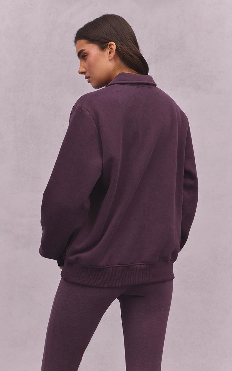 Pretty Little Thing Plum Athletics Club Cotton Fleece Polo Sweatshirt