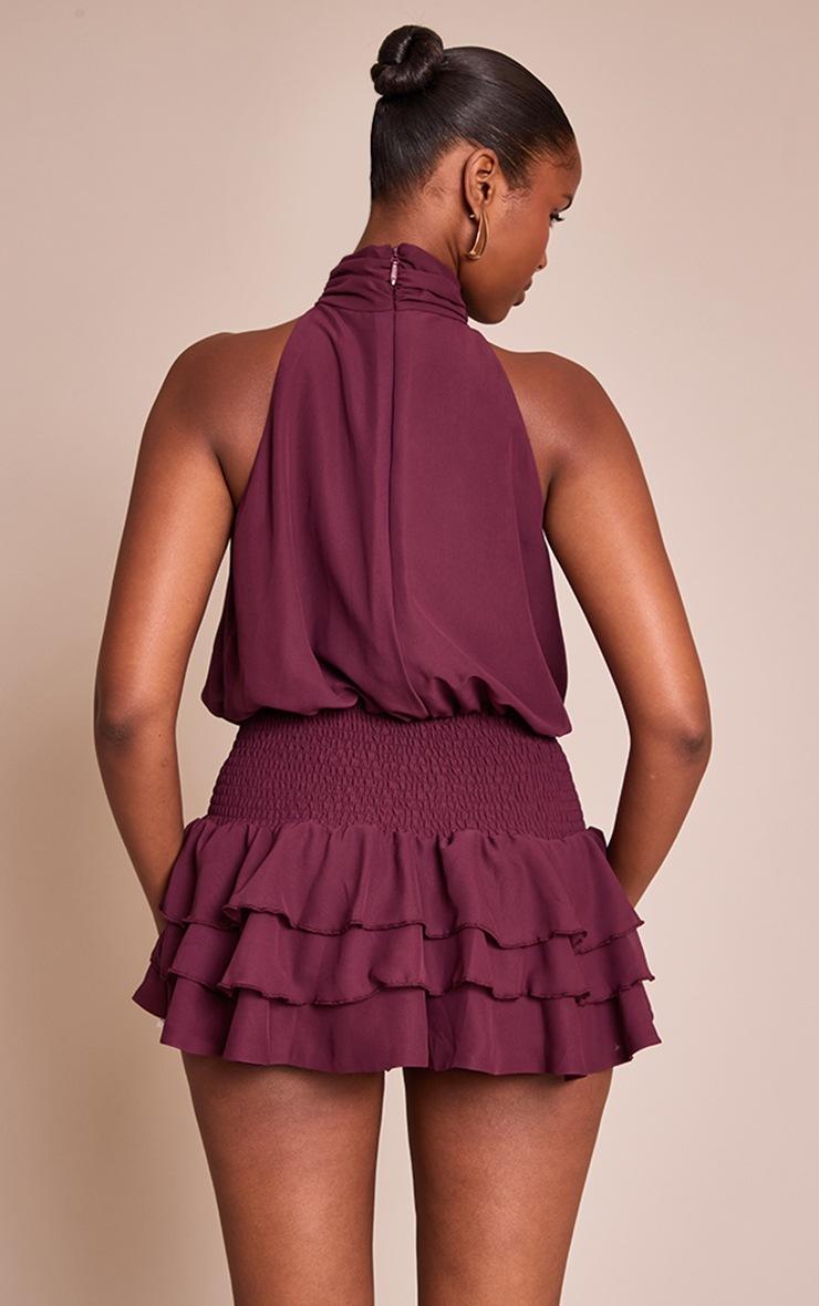 Pretty Little Thing Plum Chiffon Scarf Detail Skort Romper