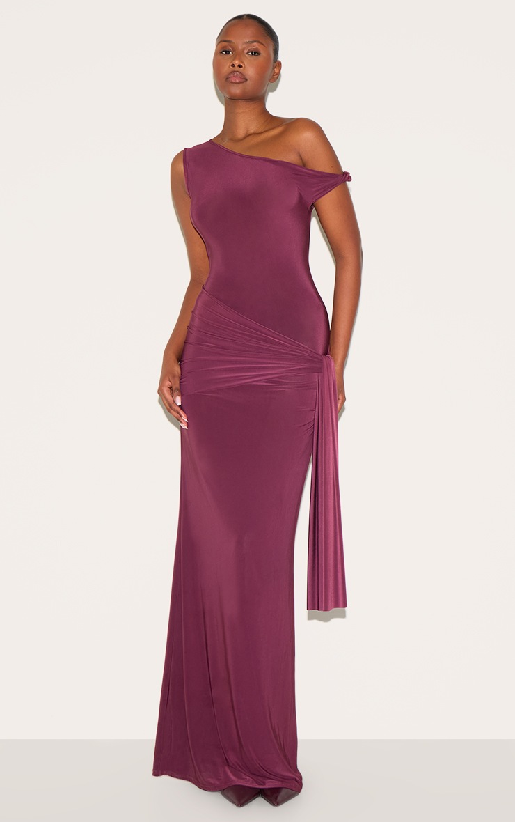 Pretty Little Thing Plum Slinky Off Shoulder Wrap Detail Maxi Dress