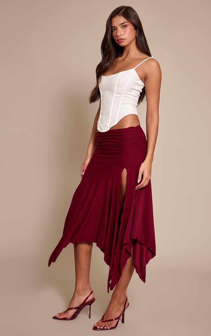 Pretty Little Thing Plum Soft Touch Ruched Asymmetric Midi Skirt