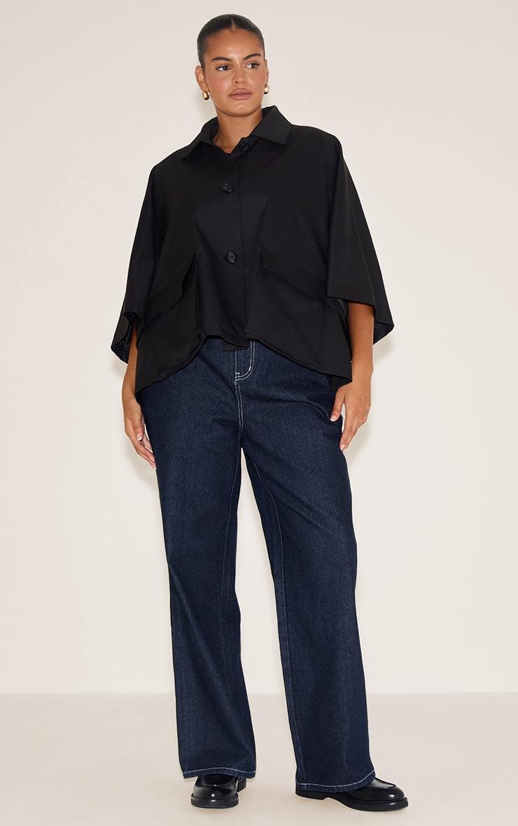 Pretty Little Thing Plus Black Batwing Cropped Trench Style Jacket