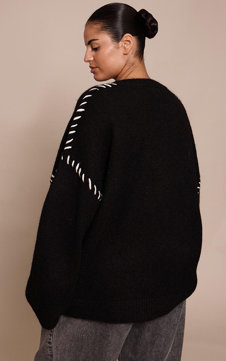 Pretty Little Thing Plus Black Blanket Stitch Knit Sweater