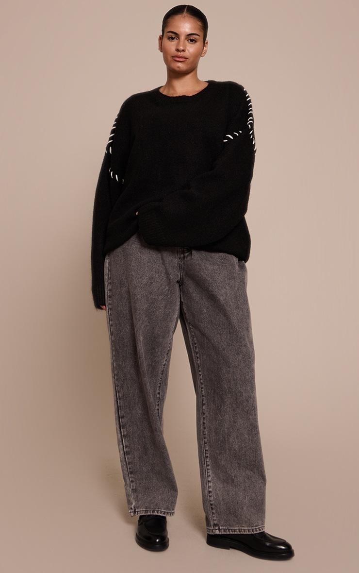 Pretty Little Thing Plus Black Blanket Stitch Knit Sweater