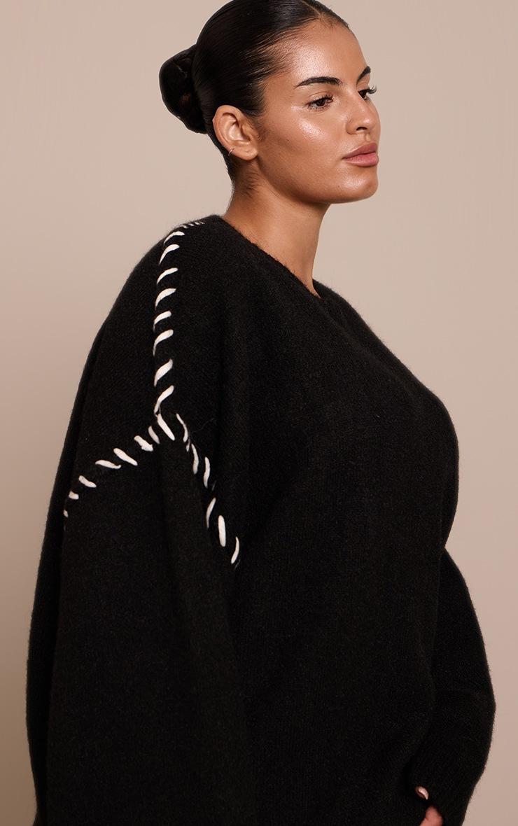 Pretty Little Thing Plus Black Blanket Stitch Knit Sweater