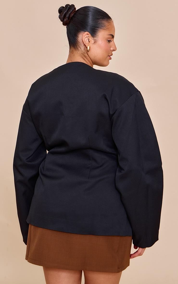 Pretty Little Thing Plus Black Cocoon Sleeve Cinched Waist Pocket Blazer