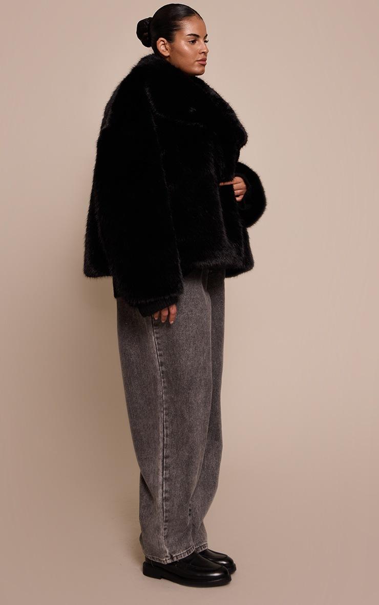 Pretty Little Thing Plus Black Faux Fur Short Shawl Collar Coat