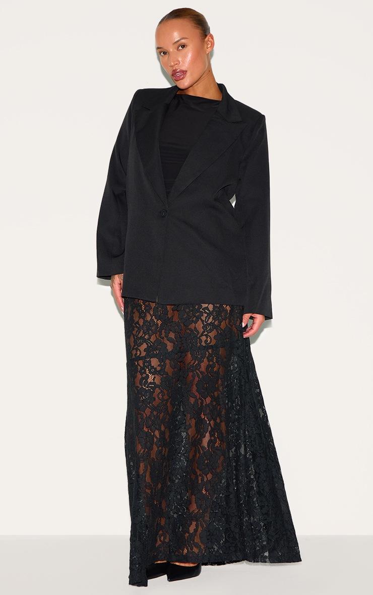 Pretty Little Thing Plus Black Floral Lace Sheer Maxi Skirt
