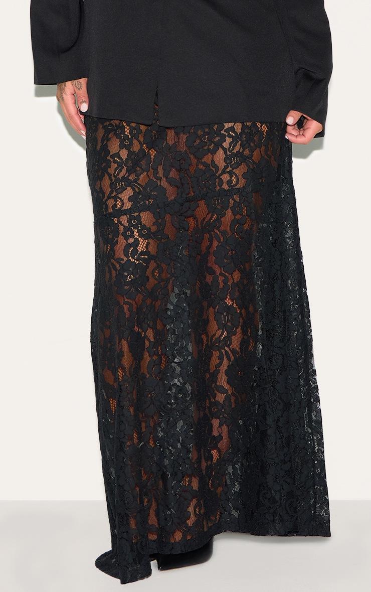 Pretty Little Thing Plus Black Floral Lace Sheer Maxi Skirt