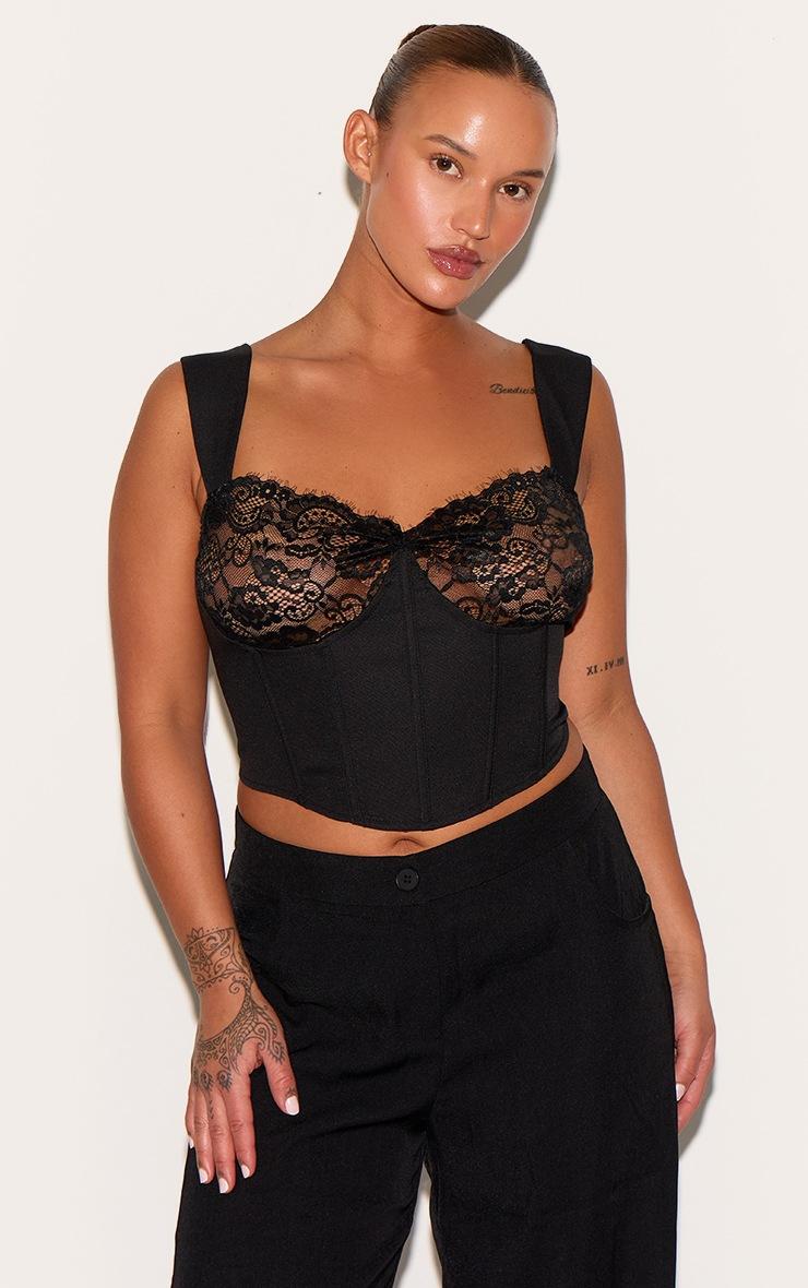 Pretty Little Thing Plus Black Lace Trim Corset Top