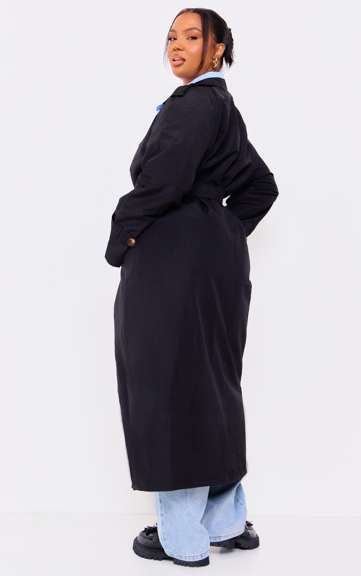 Pretty Little Thing Plus Black Oversized Button Down Trench Coat