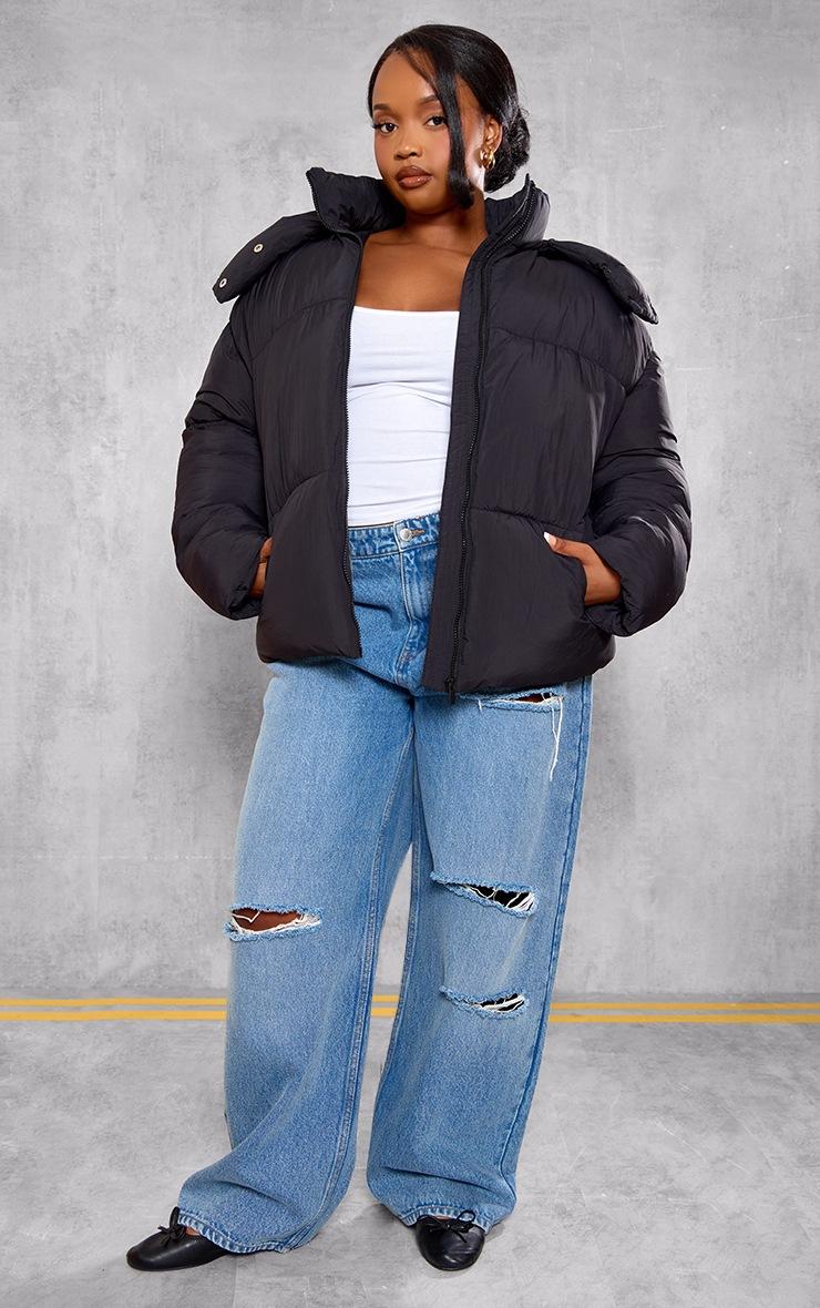 Pretty Little Thing Plus Black Oversized Hooded Puffer Jacket