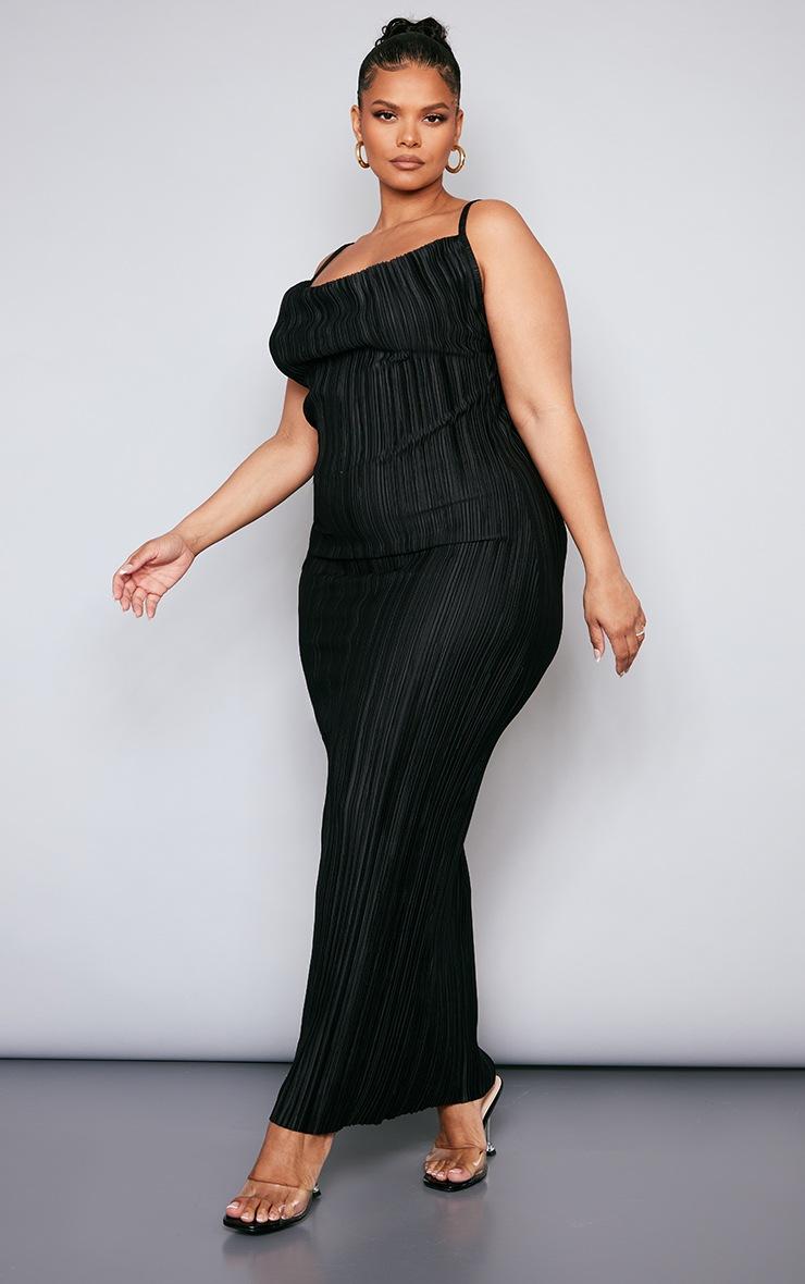 Pretty Little Thing Plus Black Plisse Cowl Neck Maxi Dress