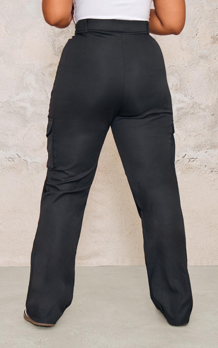 Pretty Little Thing Plus Black Pocket Front Cargo Straight Leg Pants