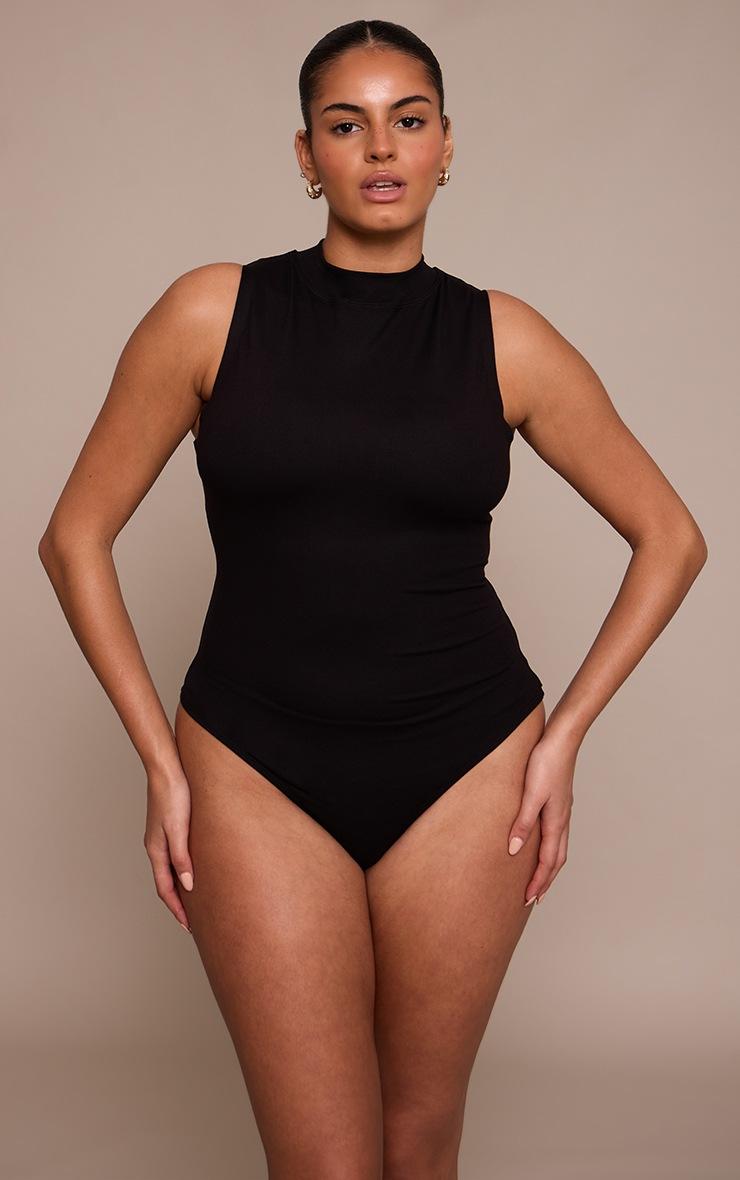 Pretty Little Thing Plus Black Sculpt Racer Bodysuit