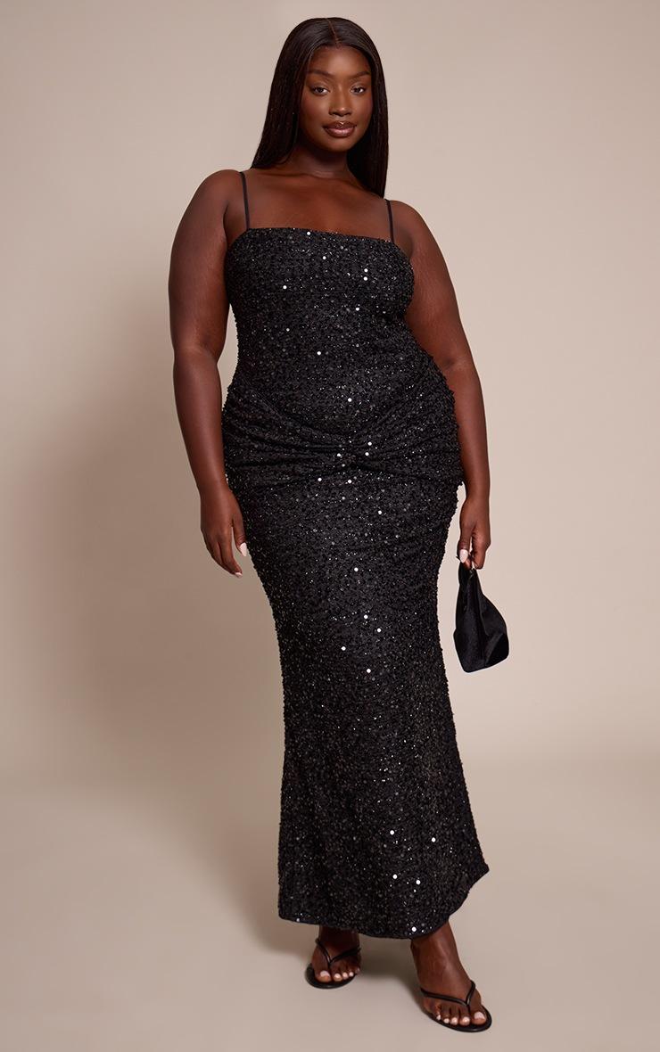 Pretty Little Thing Plus Black Sequin Wrap Detail Strappy Maxi Dress