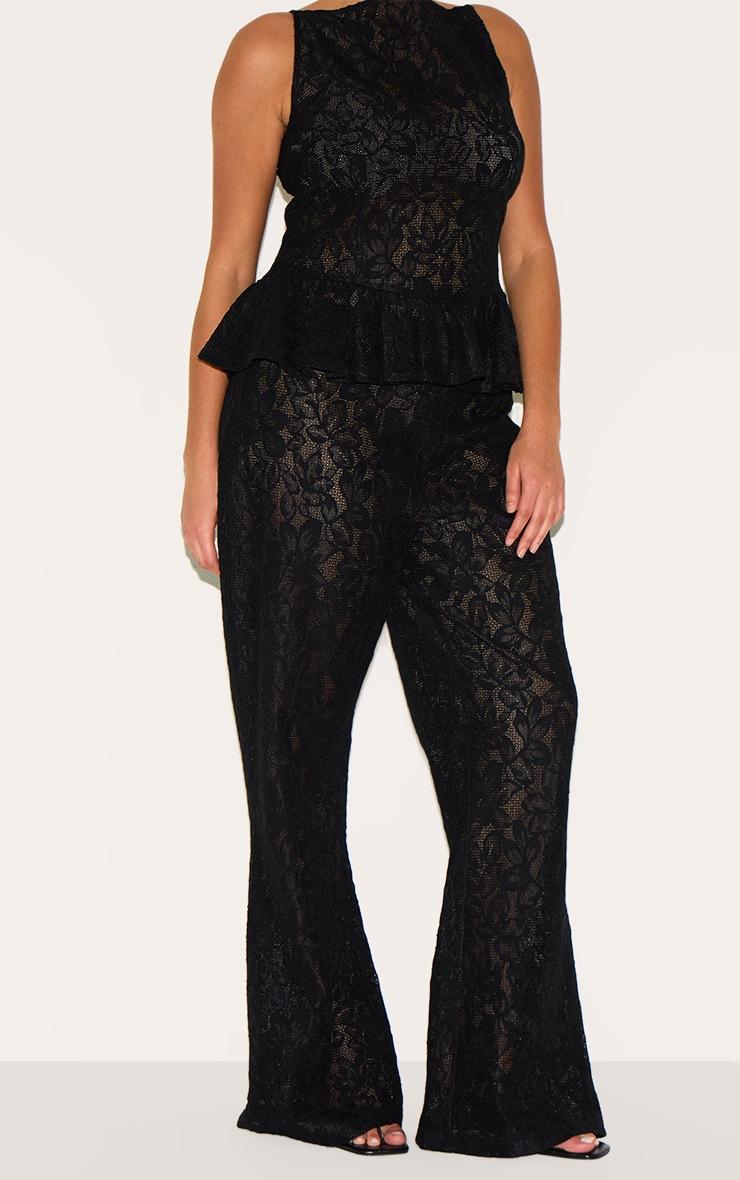 Pretty Little Thing Plus Black Sheer Lace Flared Leg Pant
