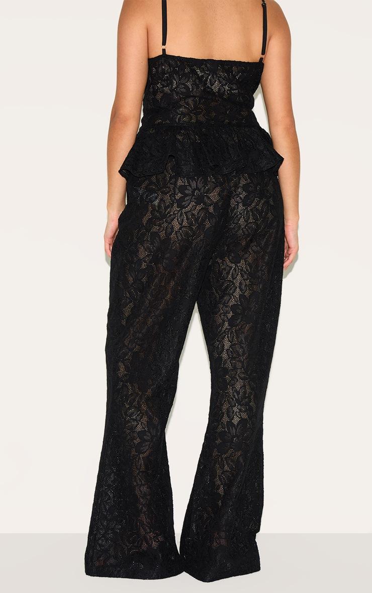 Pretty Little Thing Plus Black Sheer Lace Flared Leg Pant