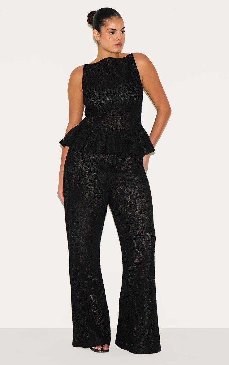 Pretty Little Thing Plus Black Sheer Lace Peplum Sleeveless Top