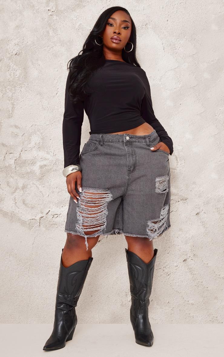 Pretty Little Thing Plus Black Slash Neck Slinky Top