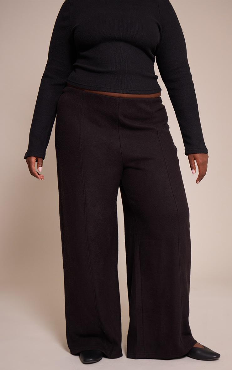 Pretty Little Thing Plus Black Soft Touch Pintuck Wide Leg Sweatpants