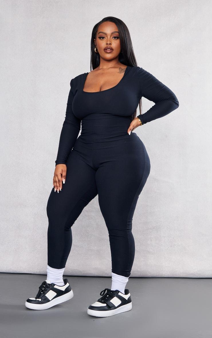 Pretty Little Thing Plus Black Soft Touch Scoop Neck Jumpsuit
