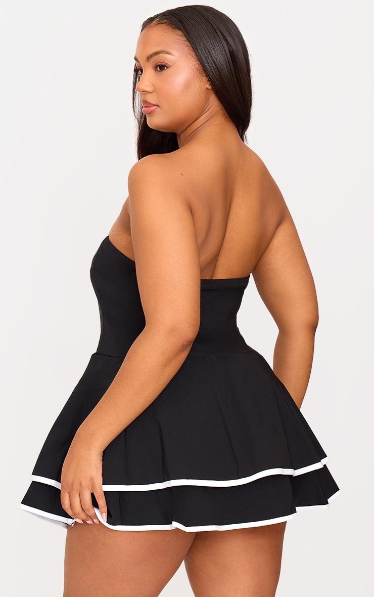 Pretty Little Thing Plus Black Stretch Woven Contrast Tiered Shift Dress