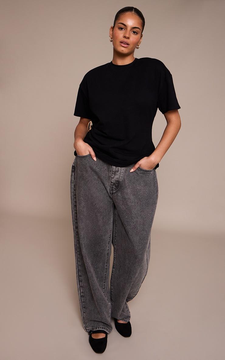 Pretty Little Thing Plus Black Trim Detail Asymmetric Hem T Shirt