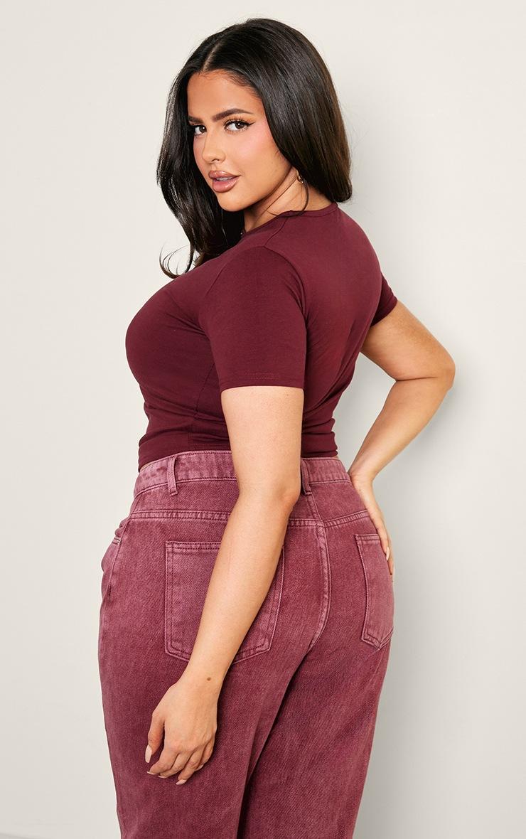 Pretty Little Thing Plus Burgundy Premium Cotton Cap Sleeve T-shirt