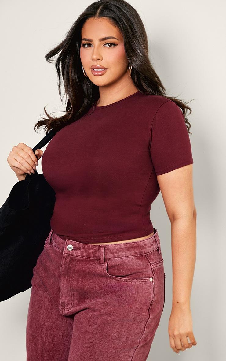 Pretty Little Thing Plus Burgundy Premium Cotton Cap Sleeve T-shirt
