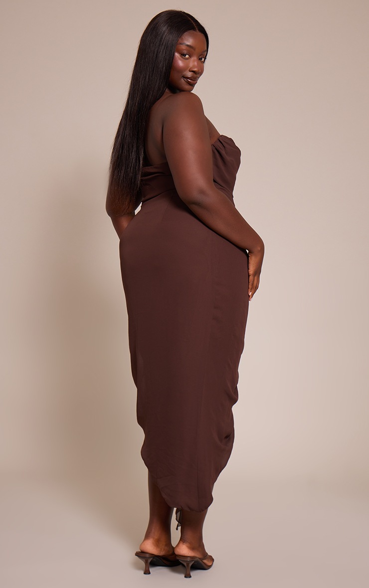 Pretty Little Thing Plus Chocolate Chiffon Ruched Detail Bandeau Midi Dress