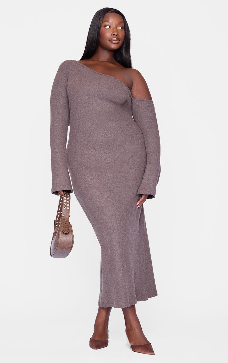 Pretty Little Thing Plus Chocolate Heavy Brushed Asymmetric Ruched Maxi Dress