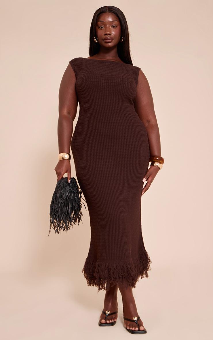 Pretty Little Thing Plus Chocolate Loop Knit Asymmetric Maxi Dress
