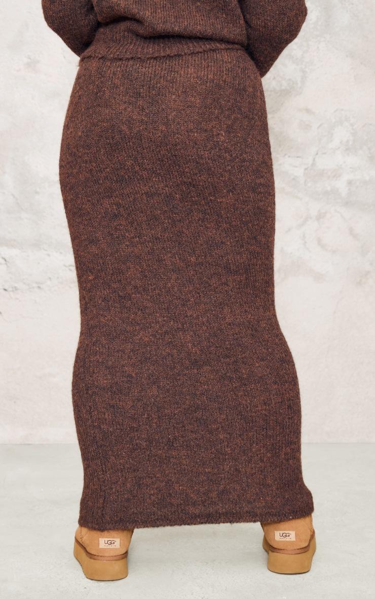 Pretty Little Thing Plus Chocolate Marl Knit Foldover Maxi Skirt