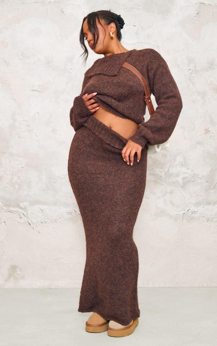 Pretty Little Thing Plus Chocolate Marl Knit Foldover Maxi Skirt