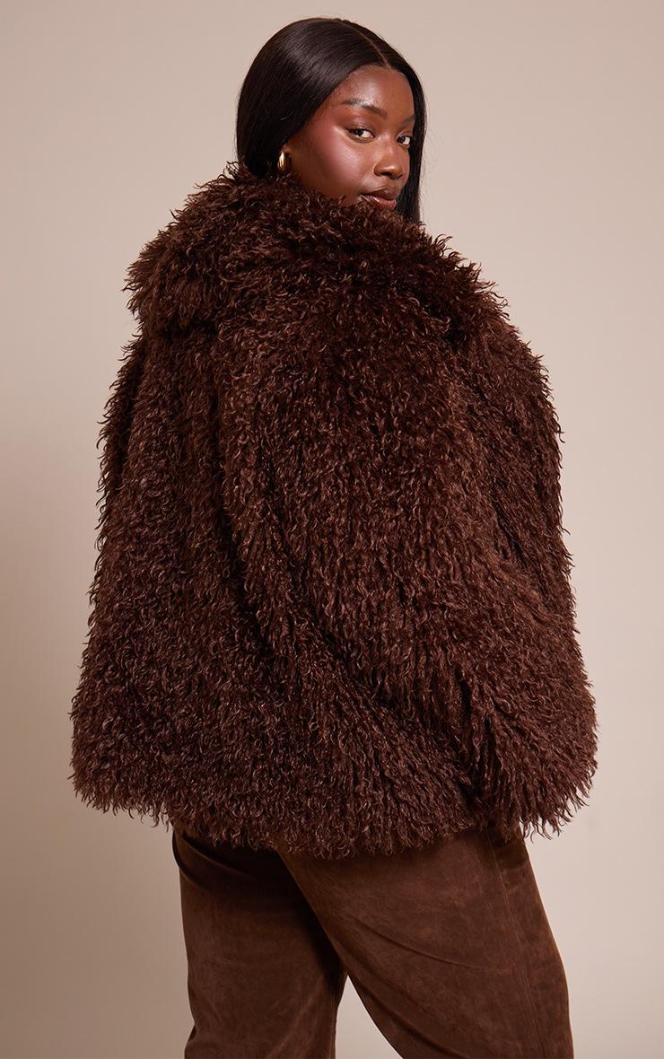 Pretty Little Thing Plus Chocolate Mongolian Fur Midi Coat