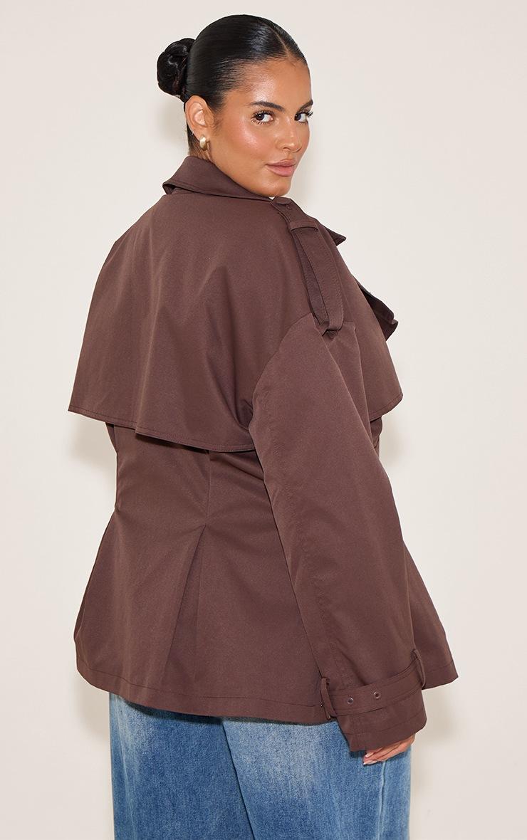Pretty Little Thing Plus Chocolate Plum Cropped Belted Trench Coat