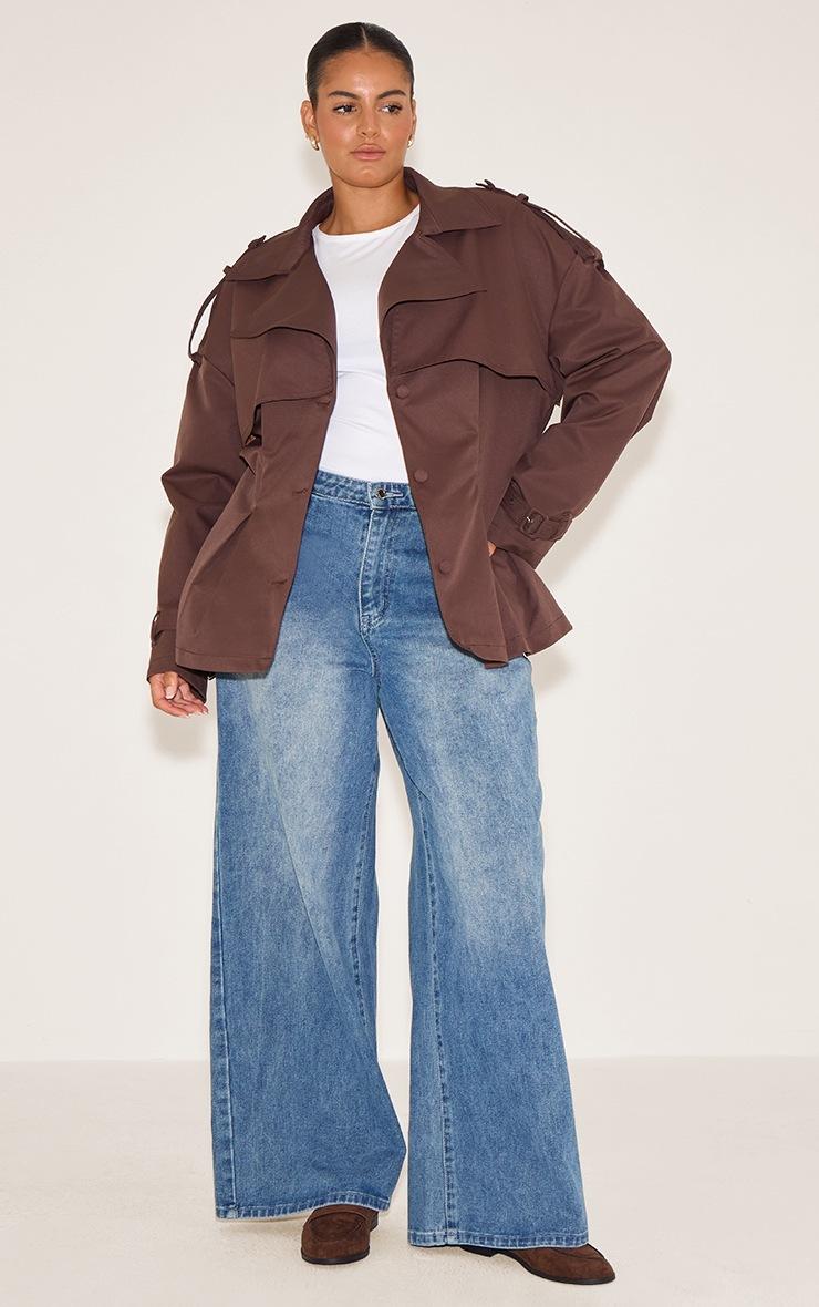 Pretty Little Thing Plus Chocolate Plum Cropped Belted Trench Coat