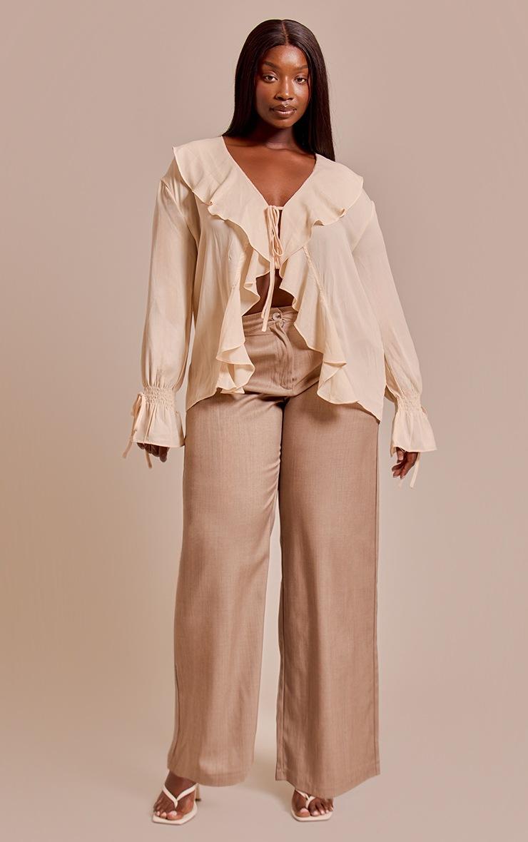 Pretty Little Thing Plus Cream Chiffon Ruffle Tie Front Blouse