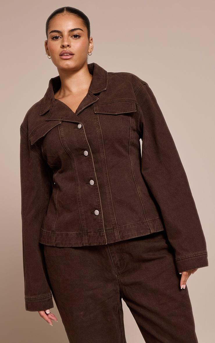 Pretty Little Thing Plus Dark Chocolate Cinched Waist Denim Blazer