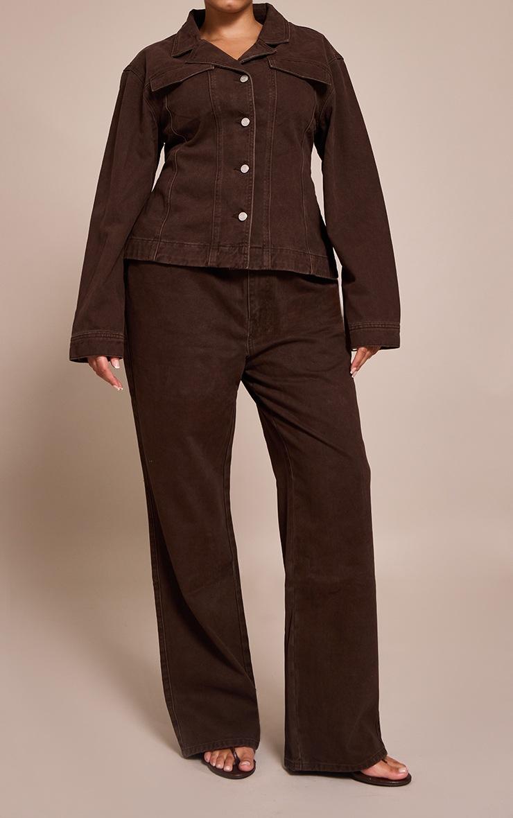 Pretty Little Thing Plus Dark Chocolate High Waisted Denim Straight Leg Jeans