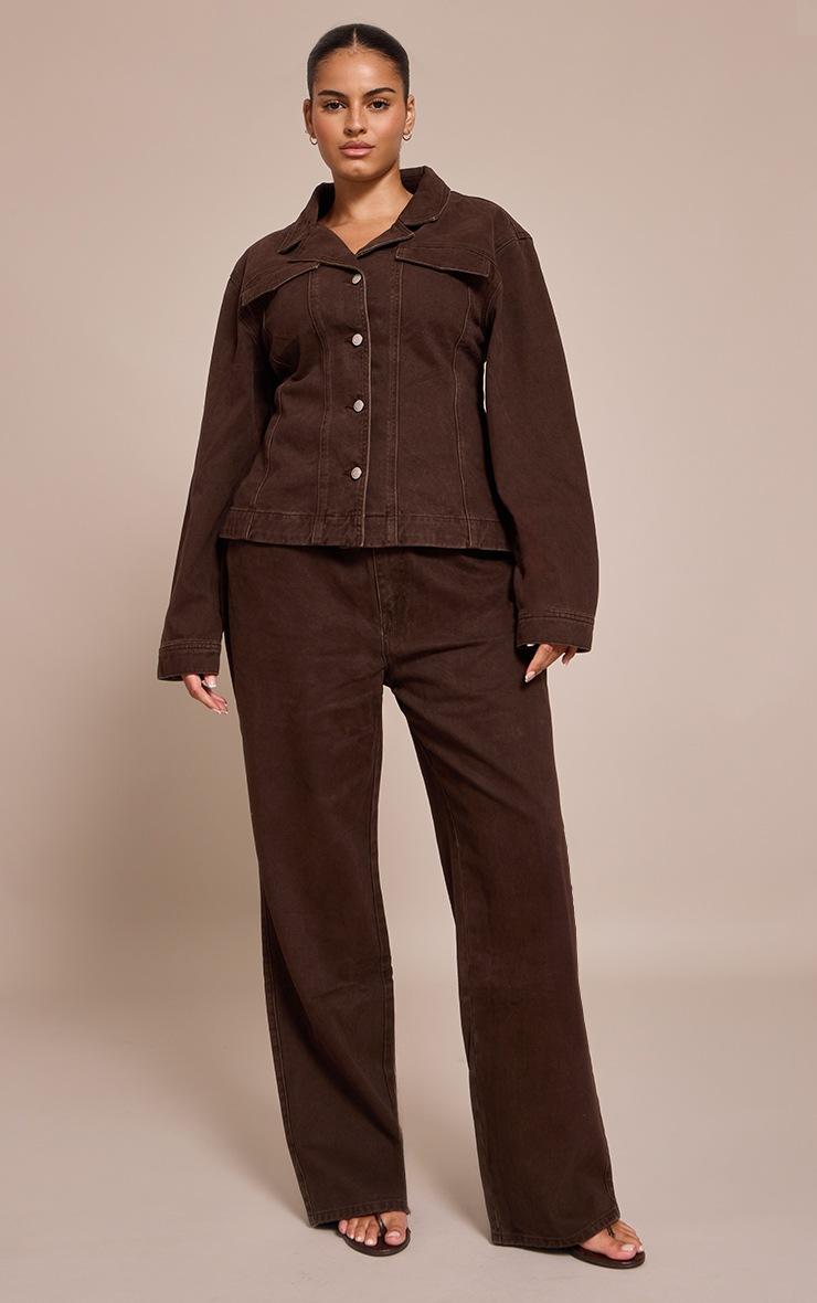 Pretty Little Thing Plus Dark Chocolate High Waisted Denim Straight Leg Jeans