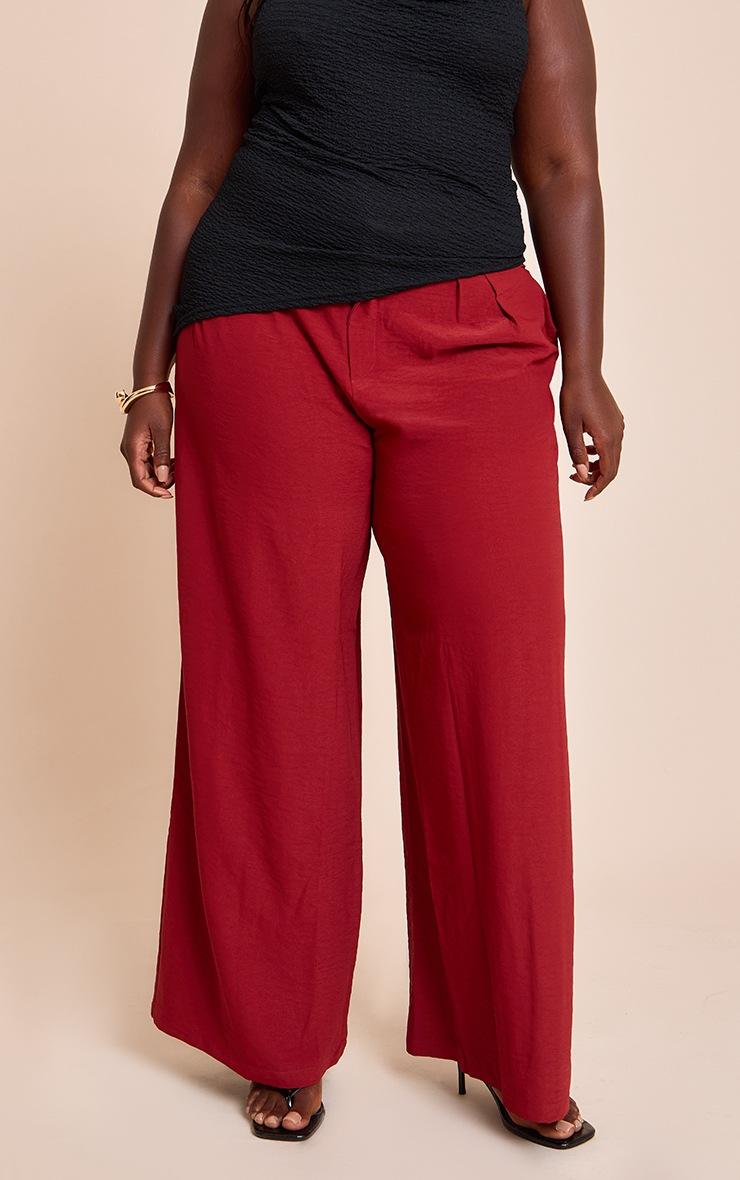 Pretty Little Thing Plus Deep Red Floaty Woven Double Pleat Wide Leg Pants