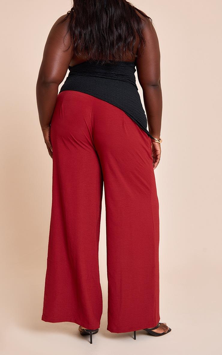 Pretty Little Thing Plus Deep Red Floaty Woven Double Pleat Wide Leg Pants