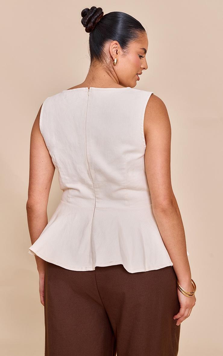 Pretty Little Thing Plus Ecru Boatneck Peplum Sleeveless Denim Top